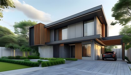 Wall Mural - Futuristic 3D Design of a Modern House with Innovative Gates and Layout