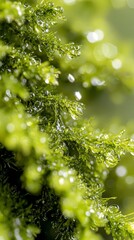 Canvas Print -  A tight shot of a green leafy plant, adorned with water droplets, against a softly blurred backdrop