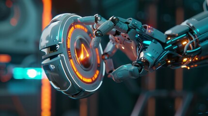 Poster - A robot is holding a glowing circle with the letters A, B, and C on it