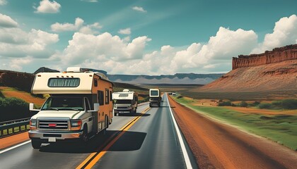 Wall Mural - Exploring the Open Road: Embracing Adventure with a Caravan Trailer on the Highway