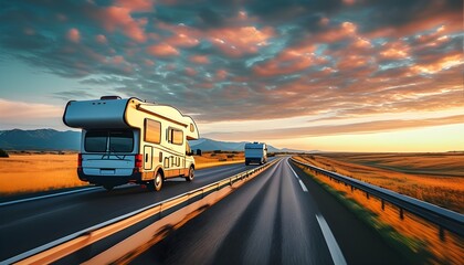 Wall Mural - Exploring the Open Road: Embracing Adventure with a Caravan Trailer on the Highway