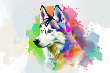 Wall Mural - farbenfreudiger und gut gelaunter Husky