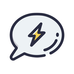 Stylized speech bubble with yellow lightning bolt representing communication and positivity
