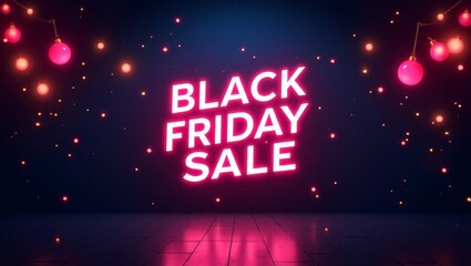 Wall Mural - Flashy Black Friday Sale Banner with Neon Accents.