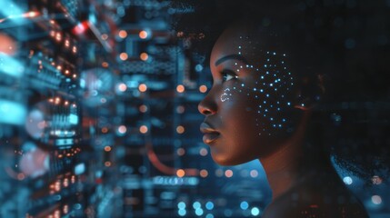 Poster - A woman with a glowing face staring at a computer screen