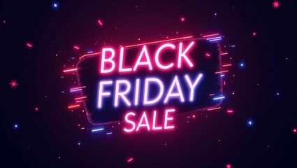 Wall Mural - Flashy Black Friday Sale Banner with Neon Accents.