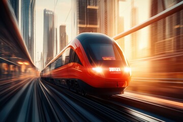 Wall Mural - Futuristic Zero-Emission Maglev Train: Harmony of Technology and Environment in Hyper-Realistic Modern Transportation