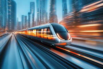 Wall Mural - Future of Urban Transport - Hyper-realistic Illustration of Futuristic Maglev Vehicles with Sleek and Modern Design