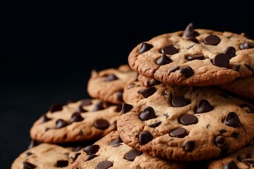 Wall Mural - Chocolate chip cookies on black background 