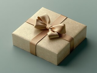 Wall Mural - Wrapped gift with gold paper and bow