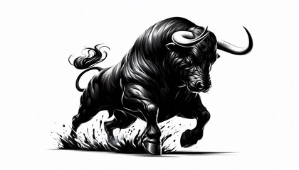 Wall Mural - Black Bull Charging with Splashing Water