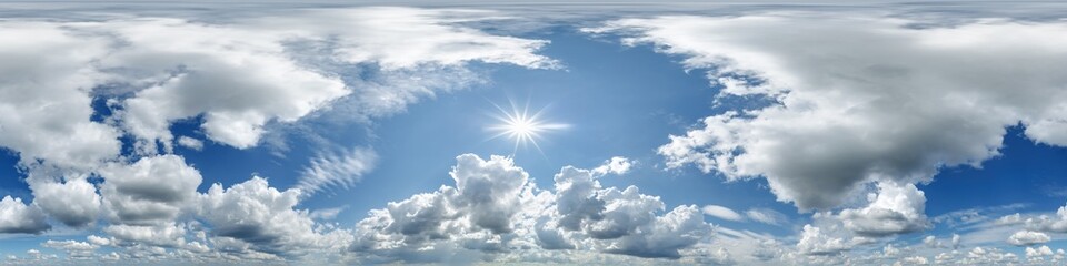 Wall Mural - blue sky hdri 360 panorama view with awesome white clouds with zenith for use in 3d graphics as sky 