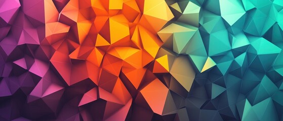 Wall Mural - Background with intricate, overlapping polygonal shapes in bright, saturated colors like orange, teal, and purple. 