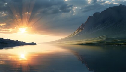 Wall Mural - Divine Landscape Bathed in Godly Light Illuminating Hope and Calmness