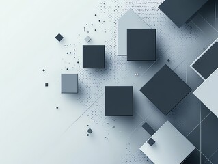 Poster - Abstract geometric pattern with black cubes on white background.
