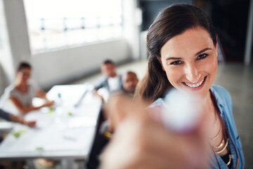 Aufkleber - Business people, portrait and presentation for planning, brainstorming for project and cooperation. Employees, mentor and consultant in office, teamwork and corporate training with feedback or review