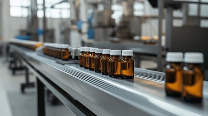 Poster - A state-of-the-art production line in a factory filling disinfectant bottles with precise automation