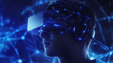 Poster - Futuristic Brain-Computer Interface Headset Linked to Neural Network Visualization