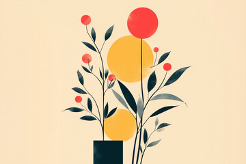 minimalistic abstract geometric floral shapes leaves minimal plant organic illustration contemporary digital art