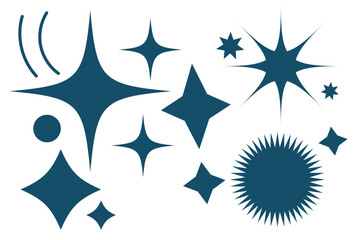 Wall Mural - Set of original star sparkle shapes. Abstract shine effect vector sign. Retro futuristic bright vector icons collection. Glowing light effect, twinkle templates stars and bursts, shiny flash