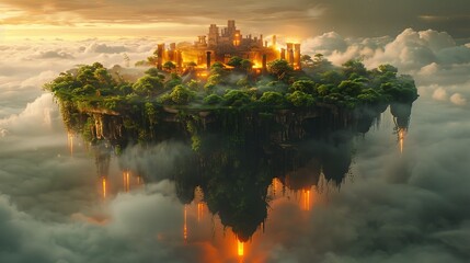 Poster - Floating City Above the Clouds