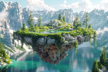 Wall Mural - Floating Island in a Mountainous Landscape