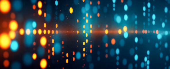 Poster - Digital visualization of interconnected glowing dots forming an abstract network pattern on dark blue background. modern technology, cyber connection