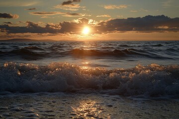 Wall Mural - Serene Sunset Over Ocean Waves