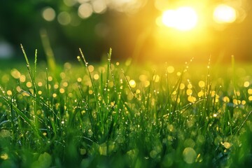 Wall Mural - Dewy Grass in Morning Sunlight