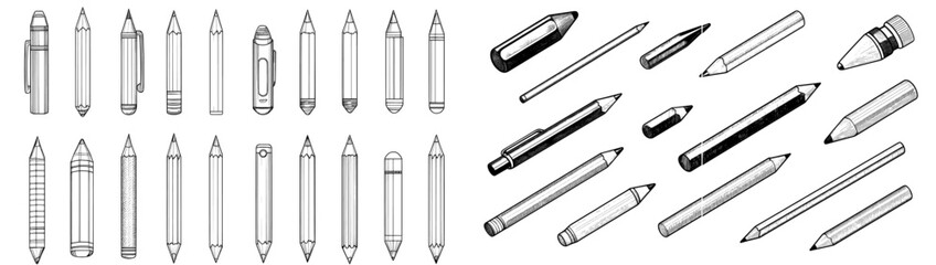 Wall Mural - Illustration of pencils. This icon set is suitable for logos, apps, templates, and user interfaces.