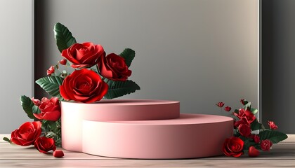 Wall Mural - Valentines Day themed podium for showcasing products in a 3D rendered presentation setting