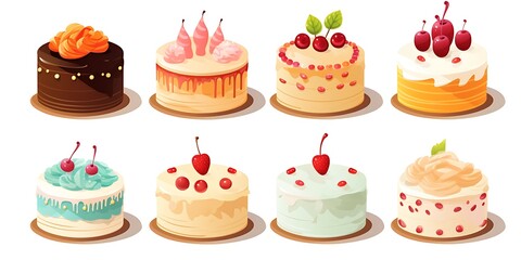 Birthday cakes set with colorful and yummy flavors, vector design.