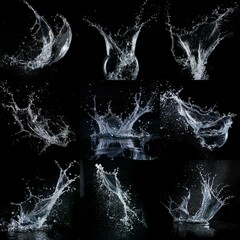 Fototapete - Multiple water splashes frozen in motion against a black background.