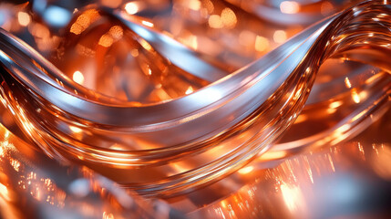 Poster - A stunning close-up of intertwined copper and silver wires, shimmering with warm orange and cool blue tones, creating a captivating visual of energy and movement.
