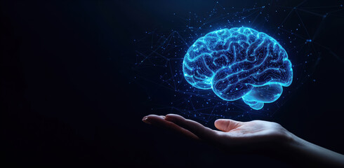 Aufkleber - Human holding futuristic glowing brain innovation concept