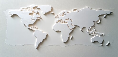 detailed map of the world made from clay, on a white background