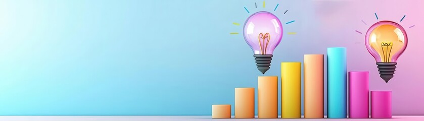 Innovation breakthroughs flat design side view research and development 3D render colored pastel