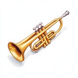 Vibrant Golden Trumpet with Isometric Design on White Background