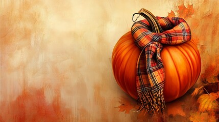 Sticker - Festive Pumpkin with Plaid Scarf