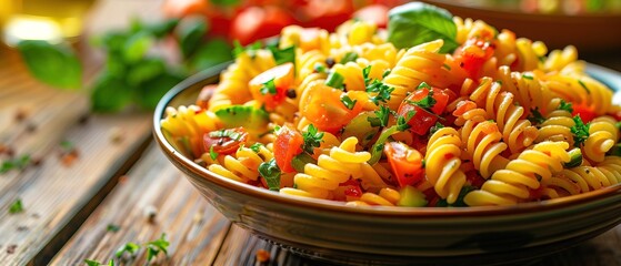 Canvas Print - Pasta salad in a bowl outdoors