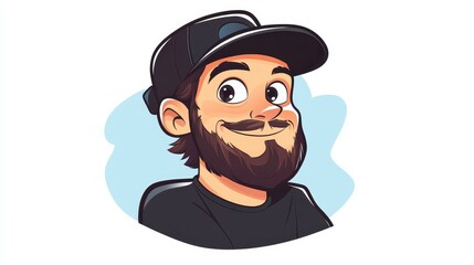 Wall Mural - a fun cartoon illustration featuring a bearded man in a cap against a clean, minimalist background.
