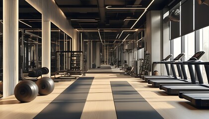 Wall Mural - Futuristic gym blending cardio and strength training with AI-generated features for a unique fitness experience