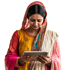 Sticker - Indian woman using a digital tablet