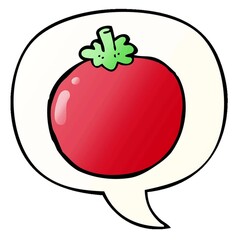 Canvas Print - cartoon tomato with speech bubble in smooth gradient style