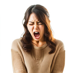 Wall Mural - Japanese woman shouting into a mobile phone