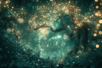 Wall Mural - Enchanting underwater scene with shimmering light and bubbles, evoking a magical, dreamlike atmosphere