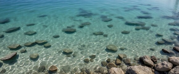 Wall Mural - Crystal-clear turquoise waves crash against the sandy beach background