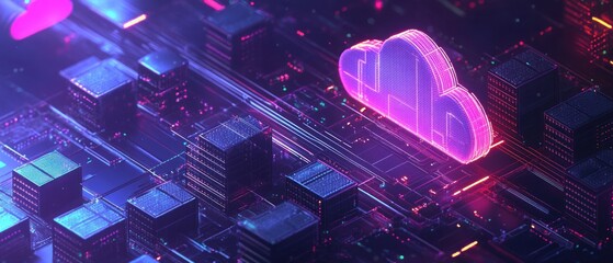 Wall Mural - Isometric cloud storage technology.