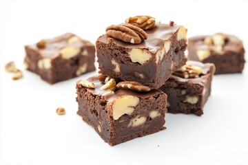 Wall Mural - Brownies with nuts on a white background 