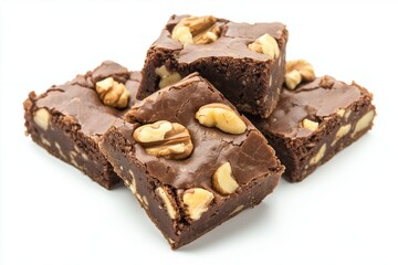 Wall Mural - Brownies with nuts on a white background 